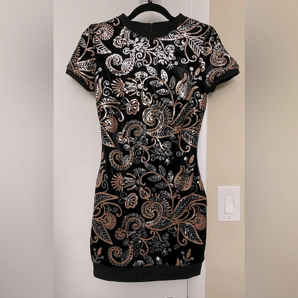 NWOT Dress the Population Malorie Velvet Sequin Bodycon Mini Dress Size Small - Picture 3 of 11